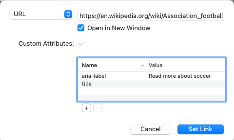 Adding a custom attribute in rapidweaver's link window