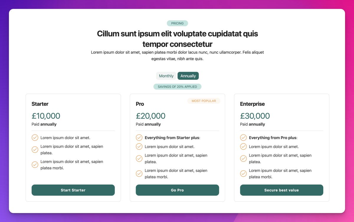Pricing chart powered by Content Filter stack